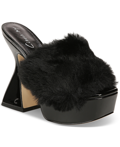 Shop Circus Ny Women's Abigal Slip-on Furry Platform Dress Sandals In Black Patent