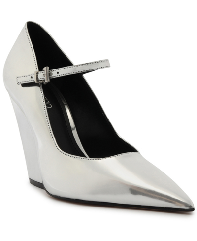 Shop Arezzo Women's Naomi High Block Heel Pumps In Silver Synthetic