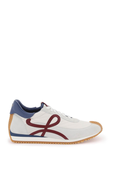 Shop Loewe Suede Leather And Nylon 'flow Runner' Sneakers In White,blue,grey