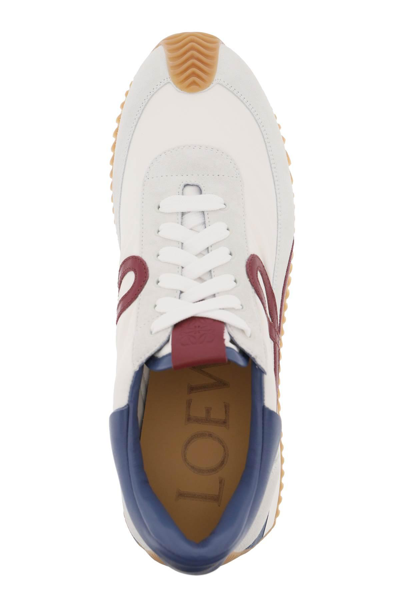 Shop Loewe Suede Leather And Nylon 'flow Runner' Sneakers In White,blue,grey