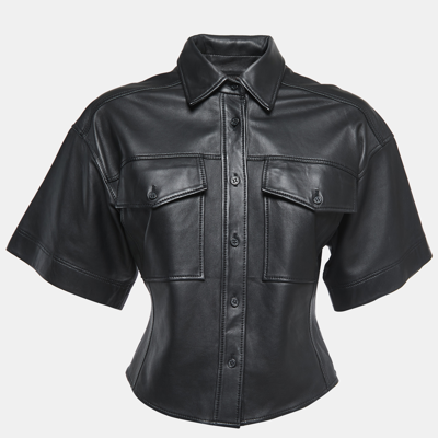 Pre-owned Frame Black Leather Button Front Half Sleeve Shirt S