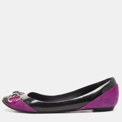 Pre-owned Gucci Purples/black Patent Leather And Suede Bamboo Horsebit Ballet Flats Size 39.5