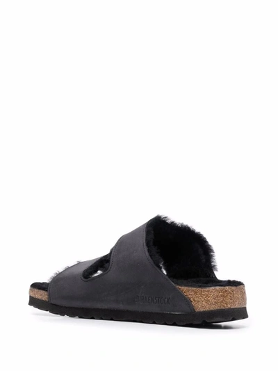 Shop Birkenstock 'arizona' Shearling-lined Sandals In Black