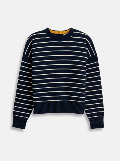 Button-Back Crewneck Sweater in Stripe