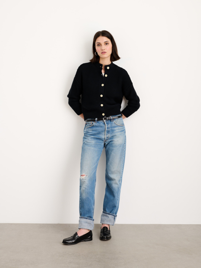 Alex Mill Nico Crewneck Cotton Cardigan In Black