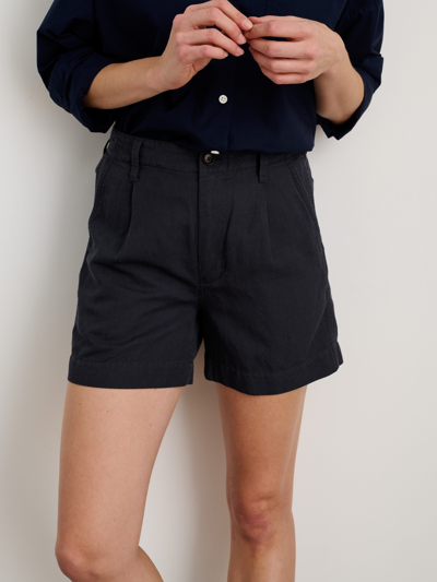 Shop Alex Mill Madeline Pleated Shorts In Twill In Washed Black
