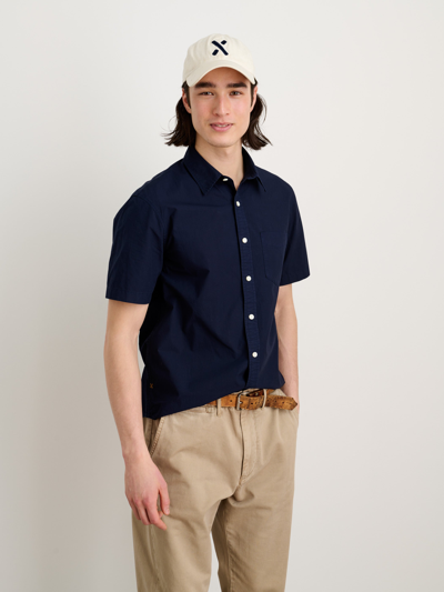 Shop Alex Mill Short Sleeve Mill Shirt In Paper Poplin In Dark Navy