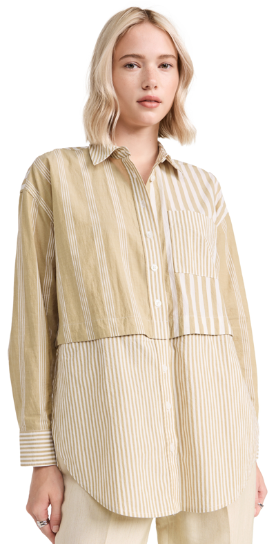 Shop Madewell Modular Oversized Button-up Shirt In Mixed Stripe Bayside Stripe Dark Khaki