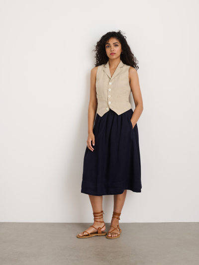 Shop Alex Mill Maddie Skirt In Linen In Dark Navy