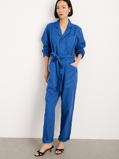 Alex Mill Standard Zip Jumpsuit In Drapey Cotton Twill In Washed Cobalt