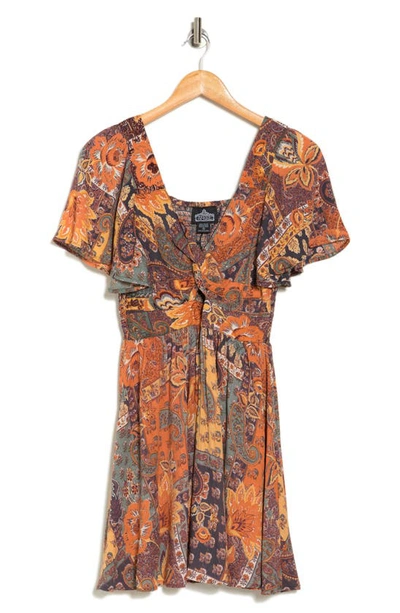 Shop Angie Twist Front Flutter Sleeve Dress In Sunset