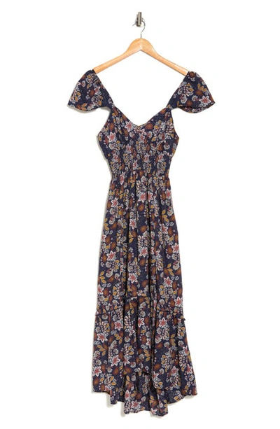 Shop Angie Floral Flutter Sleeve Maxi Dress In Midnight