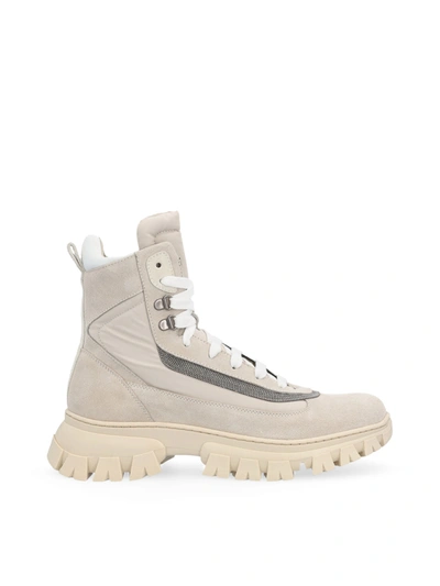 Shop Brunello Cucinelli Suede And Taffeta Chunky High-top Sneakers With Precious Contour In Empty