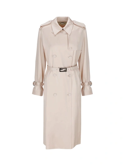 Shop Fendi Silk Overcoat In Brown