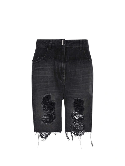 Shop Givenchy Shorts In Mixed Denim With Ripped Effect In Black