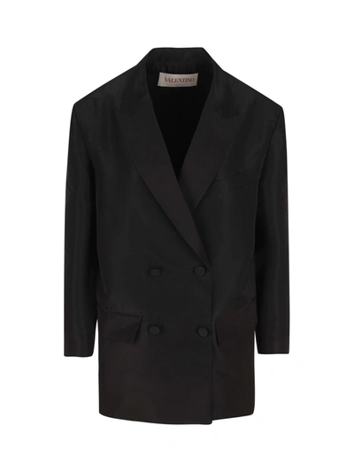 Shop Valentino Silk Blazer In Black