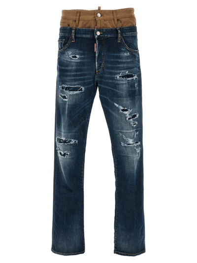 Shop Dsquared2 Double Waisted Straight Leg Jeans In Blue
