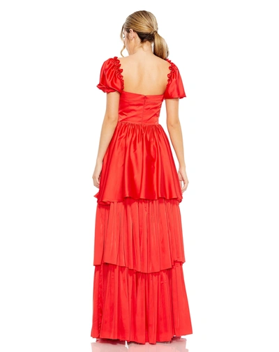 Shop Mac Duggal Puff Sleeve Sweetheart High Low Ruffle Gown | Sample | Sz. 2 In Red