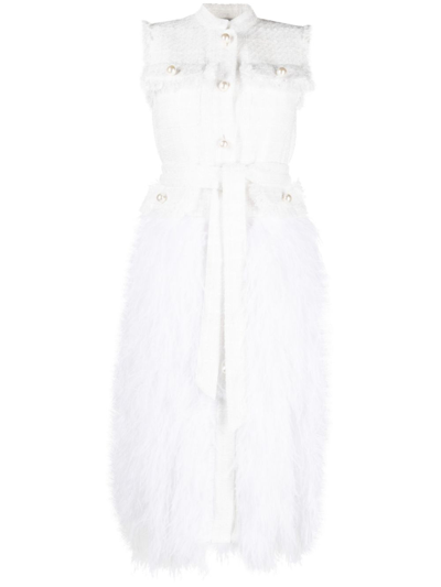 Shop Huishan Zhang White Wyatt Feather-embellished Dress