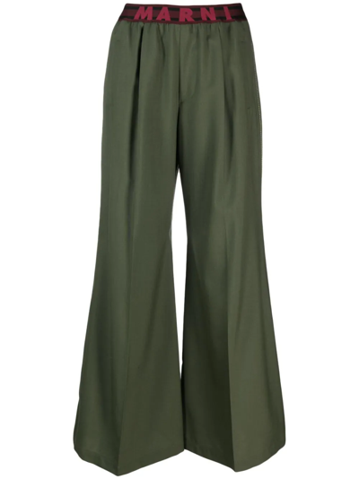 Shop Marni Palazzo Trousers With Print In Green