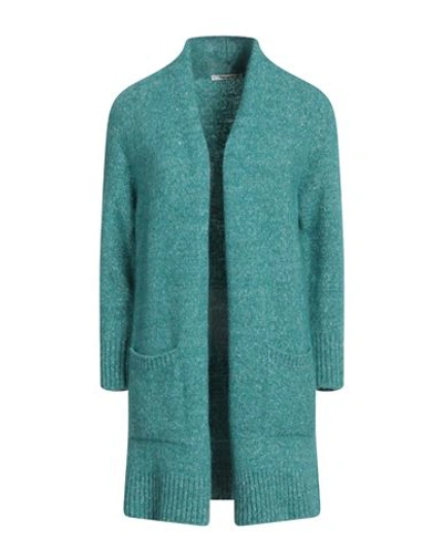 Shop Kangra Woman Cardigan Turquoise Size 4 Alpaca Wool, Cotton, Polyamide, Merino Wool, Elastane In Blue