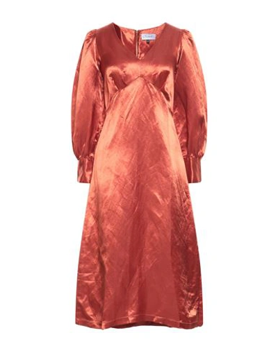 Shop Closet Woman Midi Dress Rust Size 10 Viscose, Hemp In Red