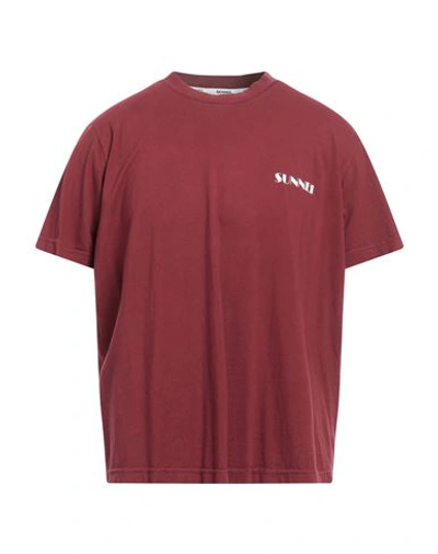 Shop Sunnei Man T-shirt Burgundy Size S Cotton In Red
