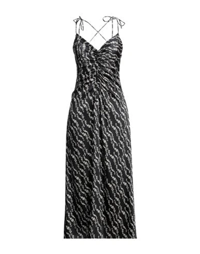 Sandro Ruched Printed Twill Midi Slip Dress In Black