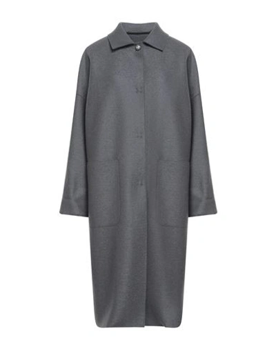 Shop Annie Paris Woman Coat Lead Size 8 Virgin Wool In Grey
