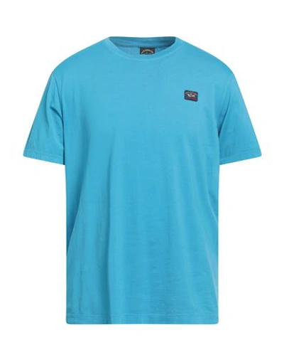 Shop Paul & Shark Man T-shirt Azure Size M Cotton In Blue
