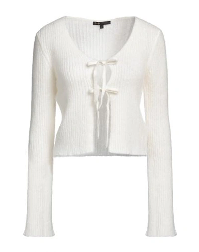 Shop Maje Woman Cardigan Ivory Size 3 Acrylic, Polyamide, Mohair Wool, Wool, Elastane In White