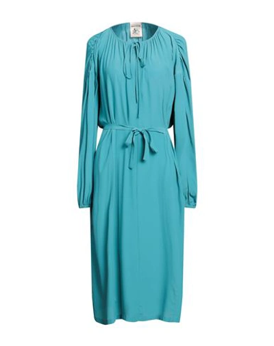Shop Semicouture Woman Midi Dress Turquoise Size 6 Acetate, Silk In Blue