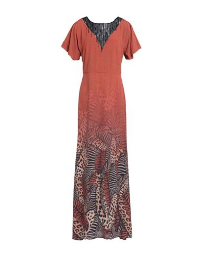 Shop Cavalli Class Woman Maxi Dress Brown Size 4 Viscose, Polyester