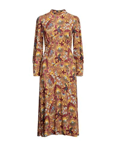 Shop Closet Woman Midi Dress Camel Size 10 Viscose In Beige