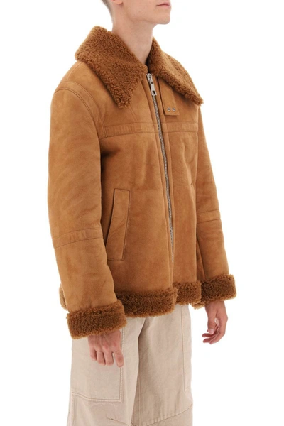 Shop Palm Angels University Shearling Jacket In Brown