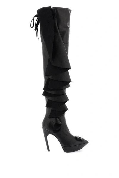 Shop Roger Vivier 'choc Buckle Boots With Ruffles In Black