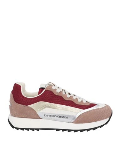 Shop Emporio Armani Woman Sneakers Burgundy Size 5.5 Soft Leather, Textile Fibers In Red