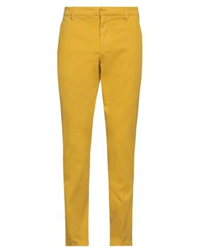 Shop Dondup Man Pants Mustard Size 31 Cotton, Elastane In Yellow