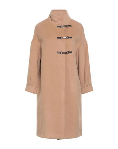 Shop Bottega Martinese Woman Coat Camel Size 8 Virgin Wool, Mohair Wool, Polyamide In Beige