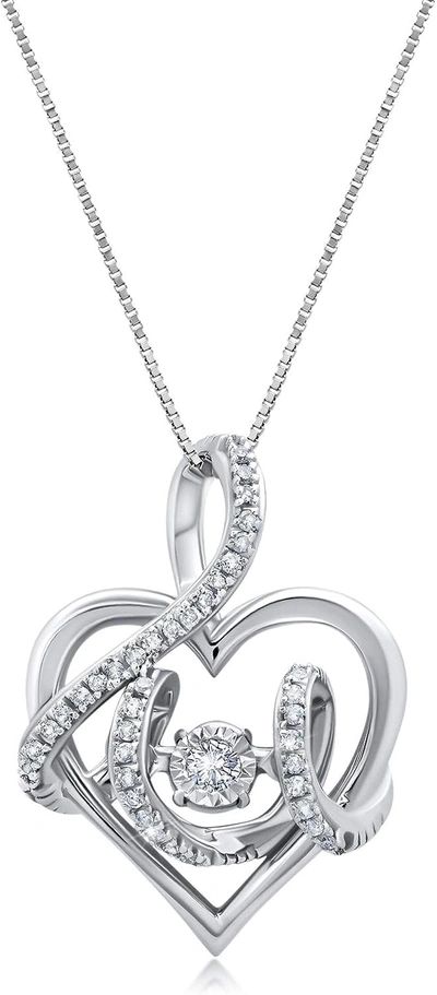 Max + Stone Dancing Diamond Tied Together Pendant Necklace In 10k White Gold (1/6 Ct) With 18 Inch Chain In White