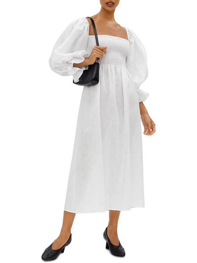 Shop Sleeper Atlanta Womens Smocked Calf Midi Dress In White