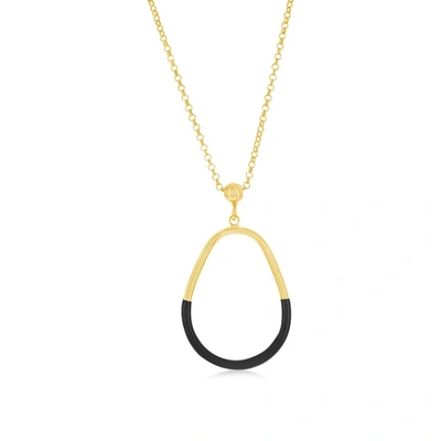 Simona Sterling Silver, Black Enamel Pear-shaped Necklace - Gold Plated In Black