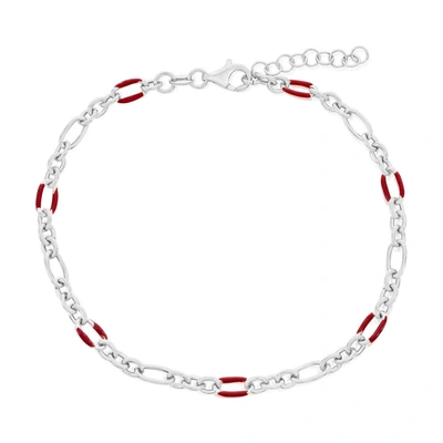 Simona Sterling Silver Linked Red Enamel Anklet In Red