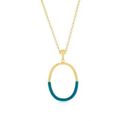 Simona Sterling Silver, Petrolio Enamel Oval Necklace - Gold Plated In Green
