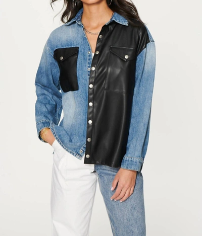 Shop Blue Revival Unreal Leather & Denim Boyfriend Shacket In Blue/black