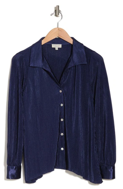 Chenault Satin Rib Knit Button-up Top In Navy