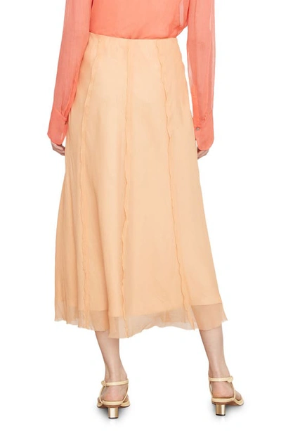 Vince Sheer Crinkle Lettuce-edge Midi Skirt In Peach Clay