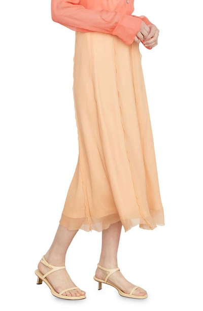 Vince Sheer Crinkle Lettuce-edge Midi Skirt In Peach Clay