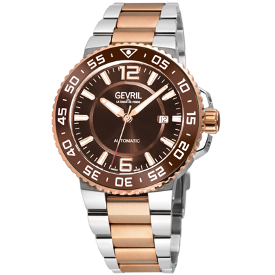 Shop Gevril Riverside Automatic Brown Dial Mens Watch 46704 In Two Tone  / Brown / Gold Tone / Rose / Rose Gold Tone