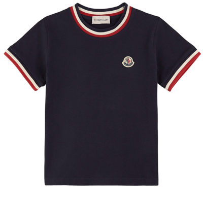 Shop Moncler Kids Navy Jersey Tricolor Trim T-shirt
